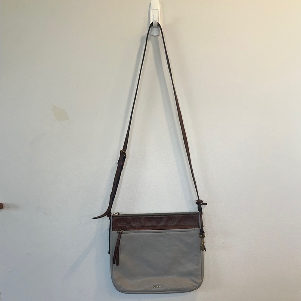 Fossil Gray and Brown Men's Crossbody Bag